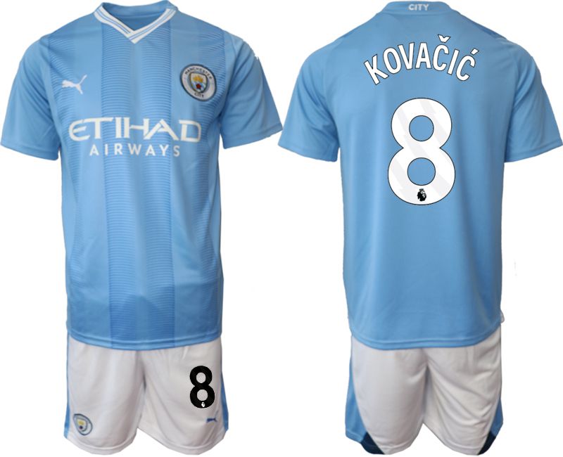Men 2023-2024 Club Manchester City home Light blue #8 Soccer Jersey